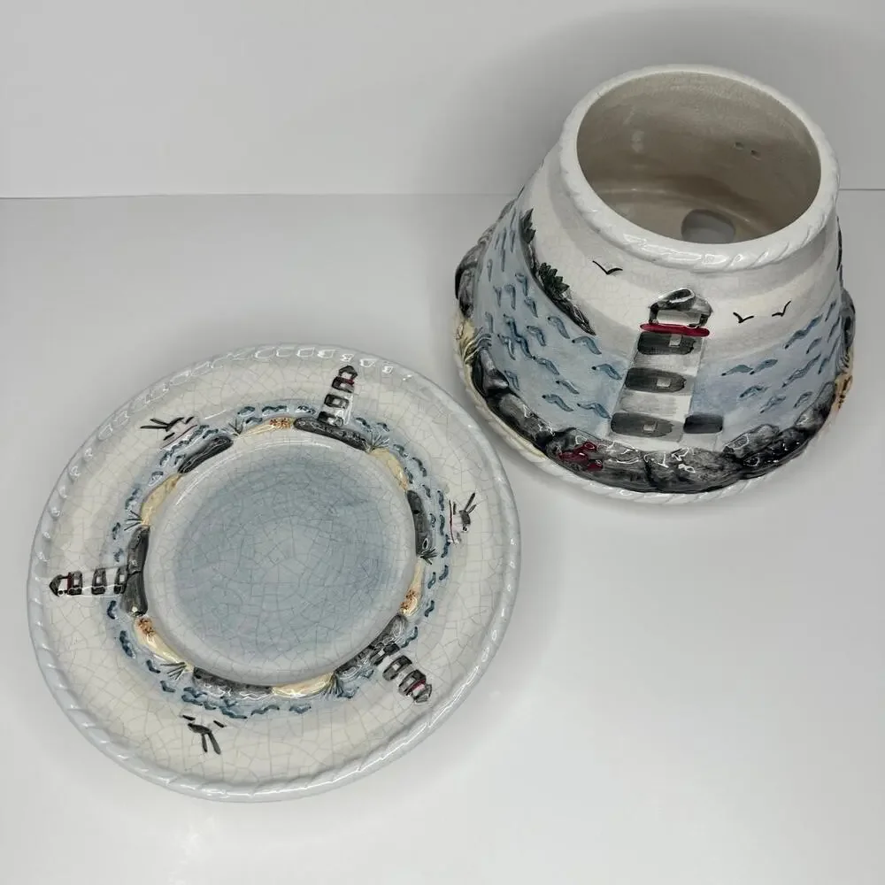 Vintage Yankee Candle Plate Set Lighthouse Beach Birds FLAWED - Picture 1 of 9